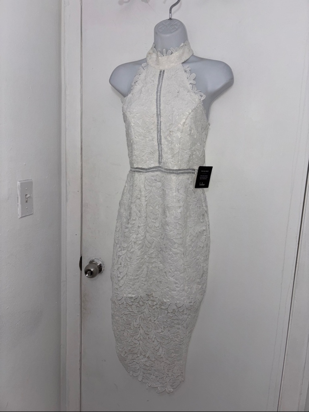 Lulu's Ivory Lace Halter Midi Dress